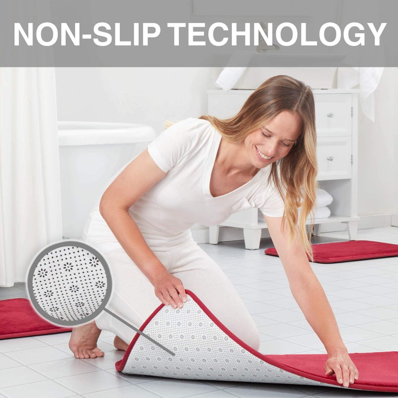 Genteele Memory Foam Bath Mat Non Slip Absorbent Super Cozy Velvet Bathroom Rug Carpet (20 inches X 32 inches, Red) - Image 3